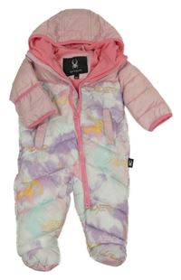 Svetloružová -farebná šušťáková zimná kombinéza s pavoukem a kapucňou