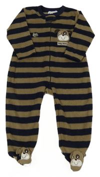 Nové - Tmavomodro-hnědý pruhovaný fleecový overal s pejsky Early Days