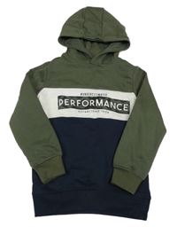 Kaki-bielo-tmavomodrá mikina s nápisom a kapucňou Y.F.K.