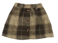 Hnedo-béžová kockovaná sukňa s gombíkmi