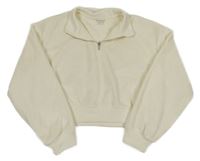 Smotanová zamatová rebrovaná mikina so stojačikom Primark