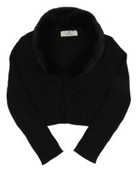 Čierny rebrovaný prepínaci crop sveter s kožešinou H&M