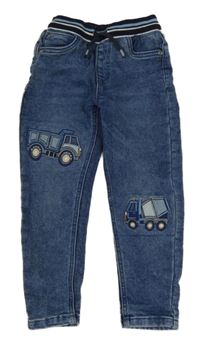 Modré teplákové rifle s auty a úpletovým pasem Nutmeg