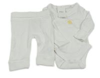 Nové - 2set - Biele rebrované zavinovací body s ptáčkem + tepláky M&S