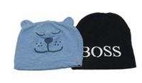 2x bavlněná čepice - modrá s čumákem + černá Hugo Boss