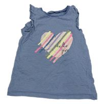 Tmavomodro-biele pruhované tričko so srdcem Next