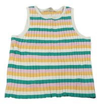 Bielo-zeleno-ružový pruhovaný rebrovaný top H&M