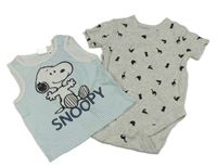 2set - Šedé body s dinosaury + proužkované tílko se Snoopym 