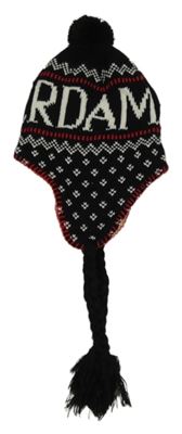 Čierna vzorovaná pletená čapica s nápisem - Amsterdam