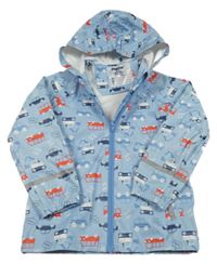 Svetlomodrá nepromokavá bunda s autami a kapucňou Lupilu