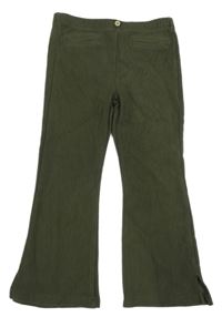 Khaki rebrované zvonové teplákové nohavice Zara