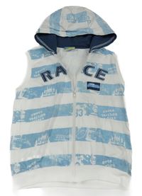 Modro-biela pruhovaná tepláková vesta s autom a kapucňou Topolino