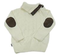 Smotanový vzorovaný sveter s golierom a náloketníky Terranova