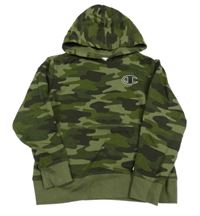 Kaki-sivá army mikina s logom a kapucňou Champion