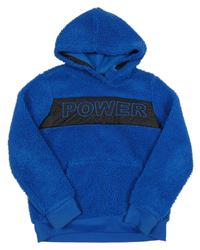 Kobaltově modrá huňatá funkční mikina s nápisem a kapucí Crane