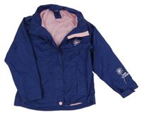 Tmavomodrá šušťáková jarná bunda s kvetmi Lupilu