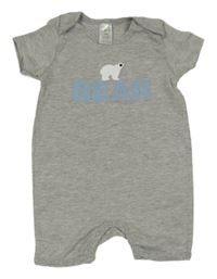 Sivý melírovaný kraťasový overal s medvedíkom