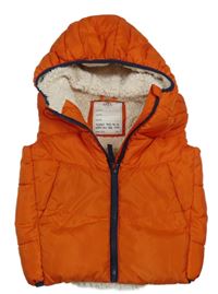 Oranžová šusťáková prošívaná zateplená vesta s kapucí M&S