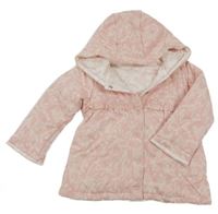 Růžový bavlněný zateplený kabátek s listy a kapucí zn George 