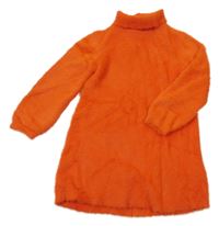 Oranžové chlpaté svetrové šaty s rolákom