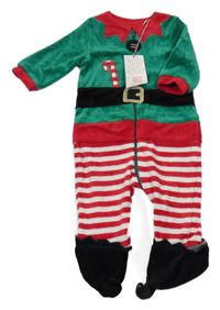 Nové - Zeleno-červeno-bílý sametový overal - Elf Mothercare