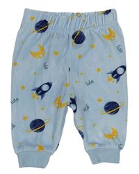 Svetlomodré zamatové pyžamové nohavice s raketami a planetami Ergee