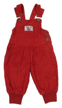 Červené manšestrové laclové kalhoty s nášivkou 