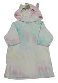 Barevný batikovaný froté župan s kapucí - jednorožec little nutmeg