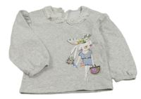 Svetlosivá melírovaná mikina so zajačikom a flitrami a golierikom s madeirou Nutmeg