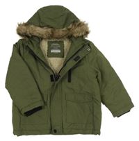 Khaki šusťáková zimní bunda s kapucí s kožešinou PRIMARK