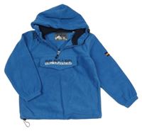 Modrá fleecová mikina s vreckom a logom a kapucňou BE BOARD