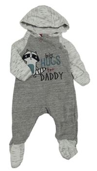 Sivo-biela melírovaná tepláková kombinéza s mývalem a kapucňou PRIMARK