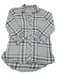 Šedo-bílo-tmavomodro-stříbrné kostkované propínací košilové šaty Next