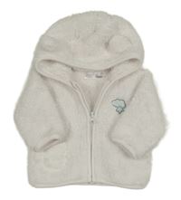 Bílá huňatá bunda s nášivkou a kapucí s oušky Ergee