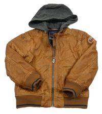 Hnědý koženkový zateplený bomber s odopínacíá kapucňou C&A