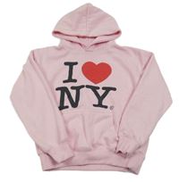 Svetloružová tepláková mikina s nápismi a srdiečkom a vreckom a kapucňou