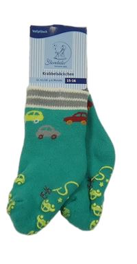 Nové - zeleno-sivo-biele teplákové ponožky s autami Sterntaler vel. 15-16