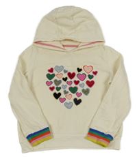 Smotanová mikina so srdiečkami a pruhmi a kapucňou Boden