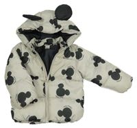 Světlešedá prošívaná šusťáková zimní bunda s Mickey a odepínací kapucí H&M