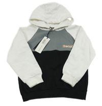 Nové - čeno-šedo-bílá mikina s logem a kapucí Bench.