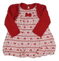 Bílo-červené vzorované balonové šaty srdíčky a mašlí a bolérkem George