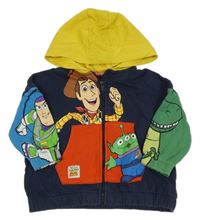 Tmavomodro/zeleno-modrá prepínaci oversize mikina s Toy Story a kapucňou George