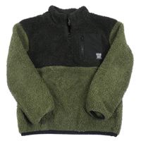 Khaki-černá huňatá podšitá mikina s nášivkou F&F