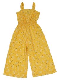 Tmavožltý nohavicový culottes overal s kvietkami New Look