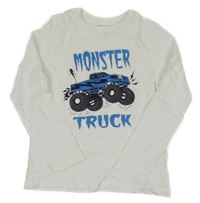 Biele tričko s monster truckem a nápismi in extenso