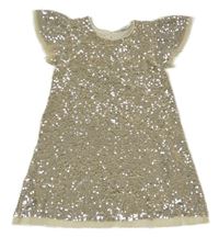 Smetanovo-strieborné tylové flitrové šaty s volánikmi PRIMARK