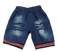 Tmavomodré rifľové kraťasy s pruhmi