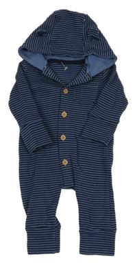 Tmavomodro-modrá pruhovaná tepláková kombinéza s kapsou a kapucí George