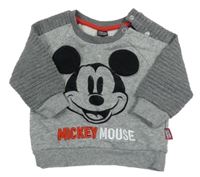 Sivo-tmavosivá melírovaná mikina s Mickey a rebrovanymi rukávy PRIMARK