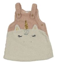 Svetloružová -smotanové huňaté podšité šaty s jednorožcom s flitrami F&F